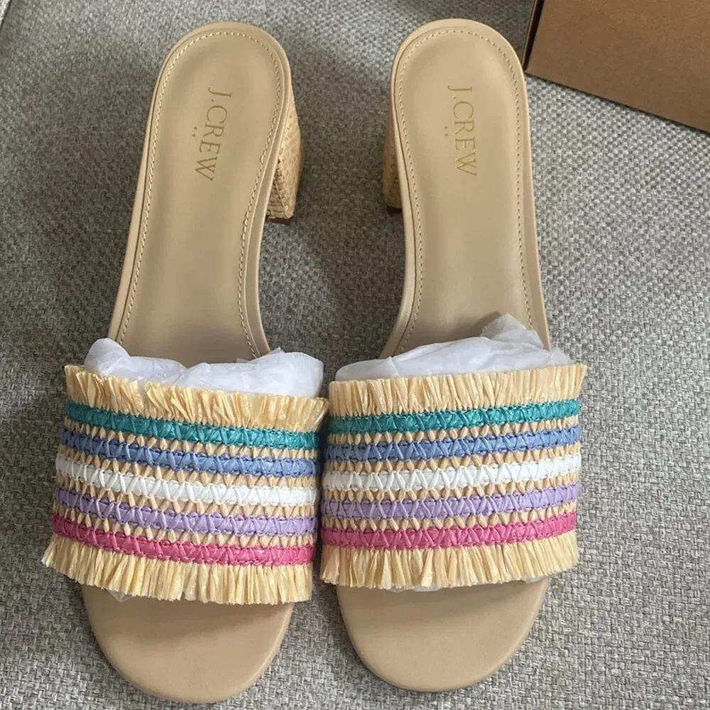 J. Crew Rainbow Raffia Woven mule heels
